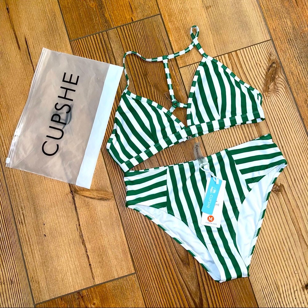 CUPSHE Stripped High Waist Bikini M NWT